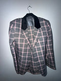 Grey & Pink Plaid Two-Piece Suit with Black Lapel (Signature Closet)